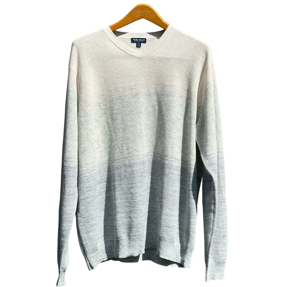 PETER MILLAR Men XXL Crown Crafted Camden Wool Cashmere Linen Gray Cream Sweater